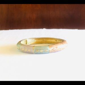 Vintage Pastel Enamel Gold Hinged Bangle Bracelet